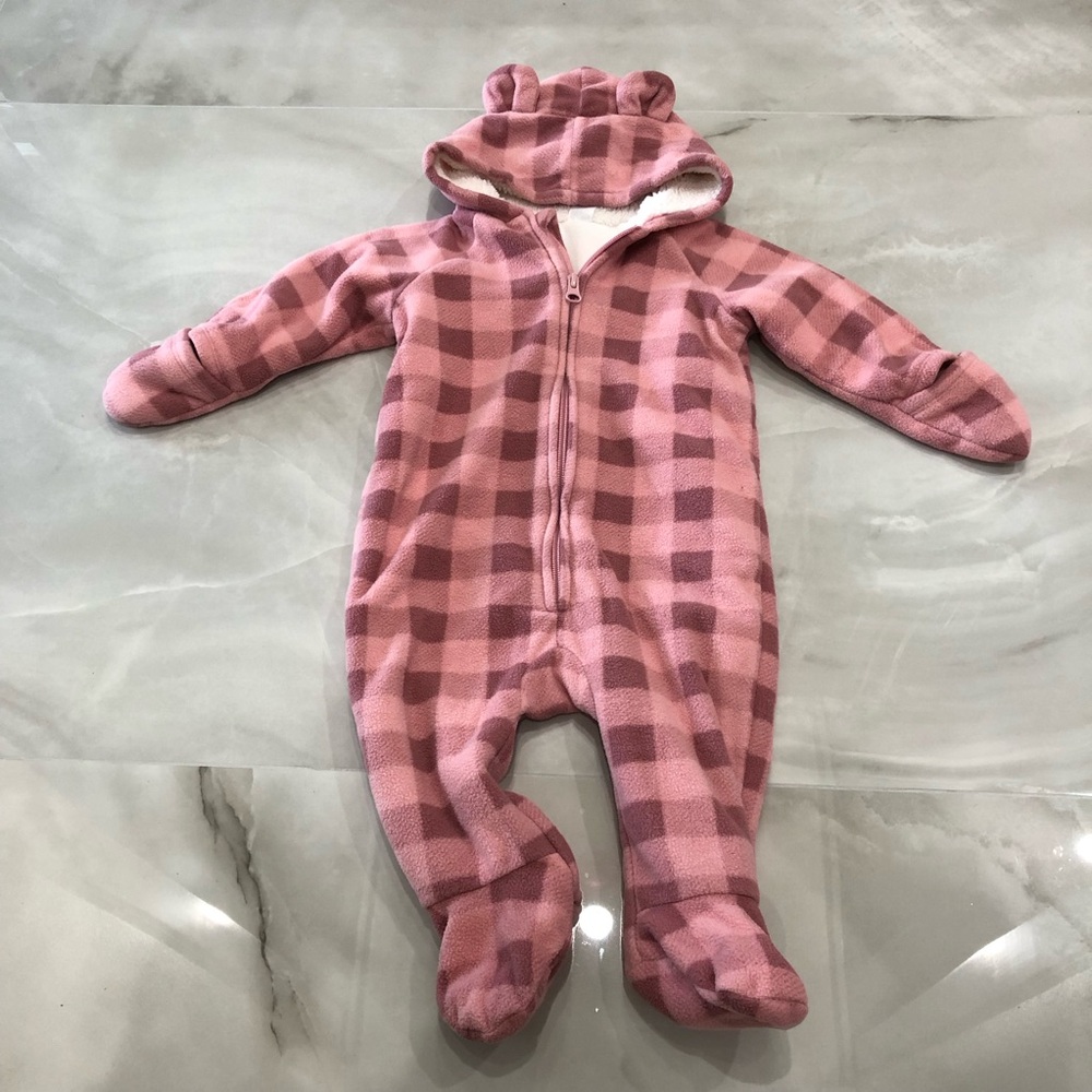 Pink Checkered Baby One Piece Fleece